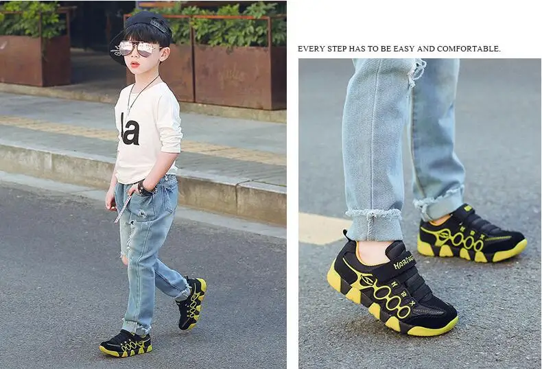 2018 детская обувь из натуральной кожи для мальчиков модные кроссовки Повседневное Детская Верхняя Спортивная обувь дышащая обувь для