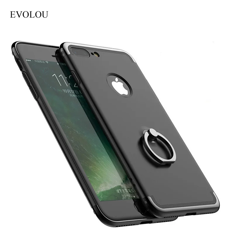 Electroplated Phone Case for Iphone 7 Cover 3 IN 1 Full Protective Shockproof +Ring Holder Case for Iphone 6s 7 Plus Cover Shell