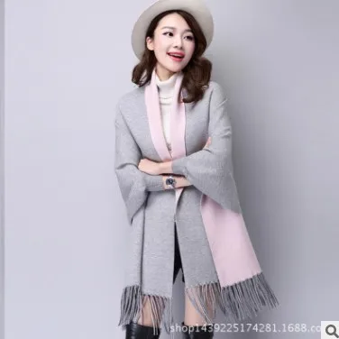  and autumn thick thin cloak tassel cardigan coat cashmere coat mink cashmere shawl sweater female double BianFuShan