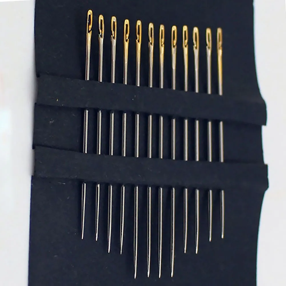 Darning 12 шт. многоразмерные ручные швейные бытовые инструменты боковые открывающиеся иглы из нержавеющей стали - Цвет: Gold