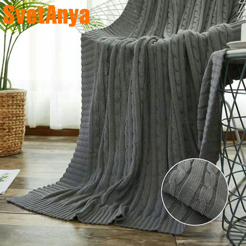 

Svetanya knitted Cotton Throws Blanket thick Solid color 115x175cm