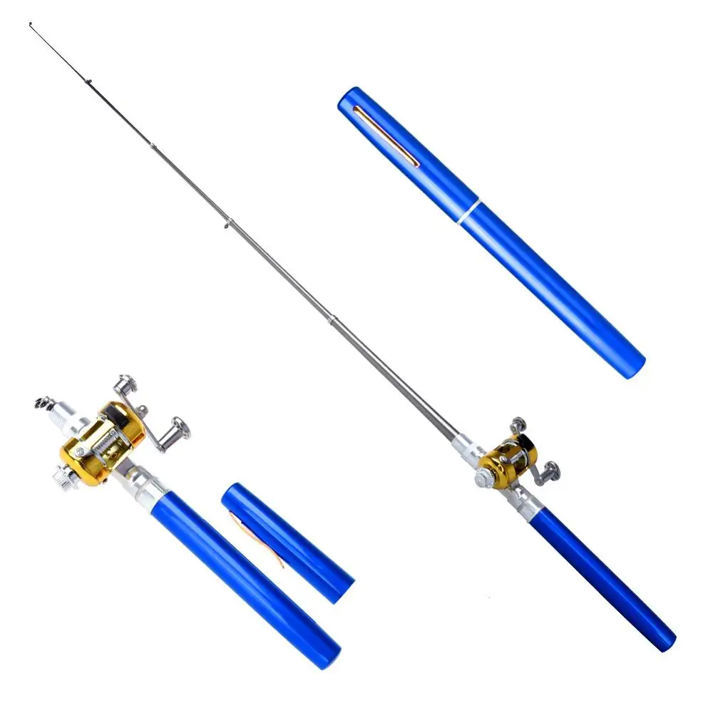 

Portable Pocket Telescopic Mini Fishing Pole Aluminum Alloy Pen Shape Fishing Rod With Reel Wheel 6 Colors Drop Shipping
