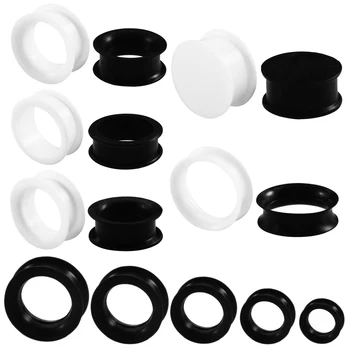 

2pairs/lot Silicone Ear Plugs and Tunnels Black and White Tunnel Ear Plug Ear Stretcher Plugs and Tunnels Body Jewlery Piercing