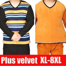 Новинка, мужские кальсоны, зимнее хлопковое термобелье, комплект из 2 предметов, полосатая рубашка+ штаны, плотные, теплые, размера плюс, 6XL, 7XL, 8XL