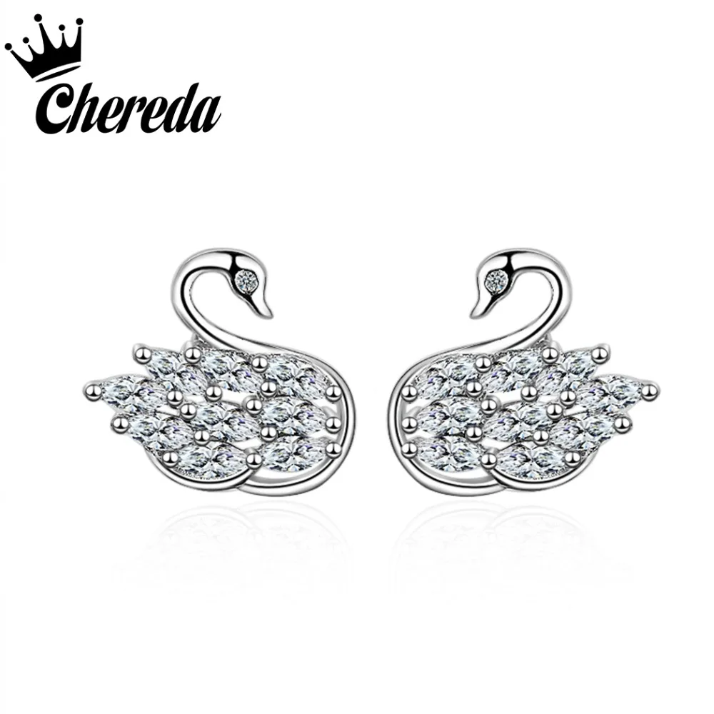 

Chereda New Fashion Crystal Swan Earring Cubic Zirconia Stone Stud Earrings For Women Trendy Jewelry Charms Accessories Gift