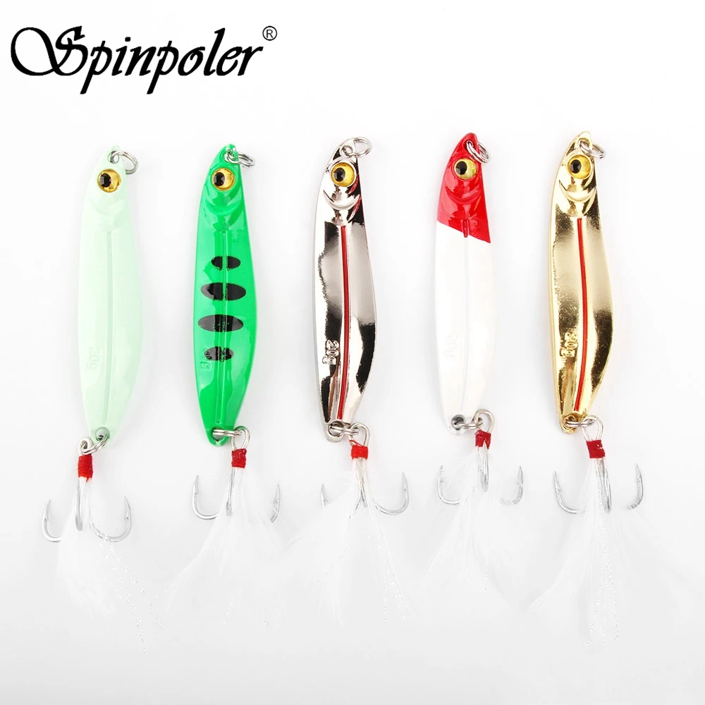 Buy Spinpoler 2pcs/Lot Fishing Spoons 7g 10g 15g 20g Within Feather Metal Hard