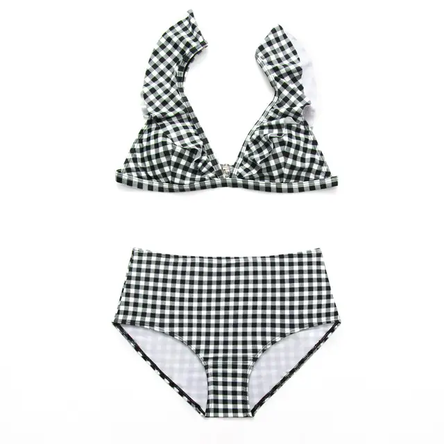 High Waist Bikini Women Plaid Print Swimwear Push Up Swimsuit Brazilian ...