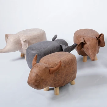 

Nordic Animal Elephant Cow Stool Wooden Modern Wood Sofa Footstool Small Chair Living Room Bedroom Bench Children Kids Furniture
