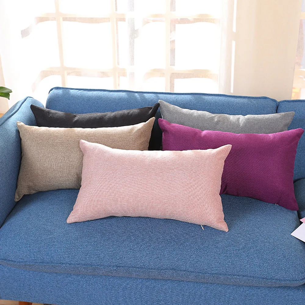 

Rectangle Solid Pillow Case Rectangle 30cm*50cm Cotton Linen Cushion Cover Nordic Style Decorative Pillowcase For Home Sofa Seat