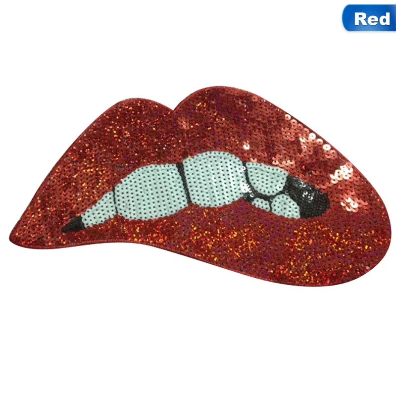 

2019 New DIY B^ig re^d Lip mouth patches Applique Sewing Handmade Bl^ing Bling Sequins Patch for Clothing Embroidered Embroidery