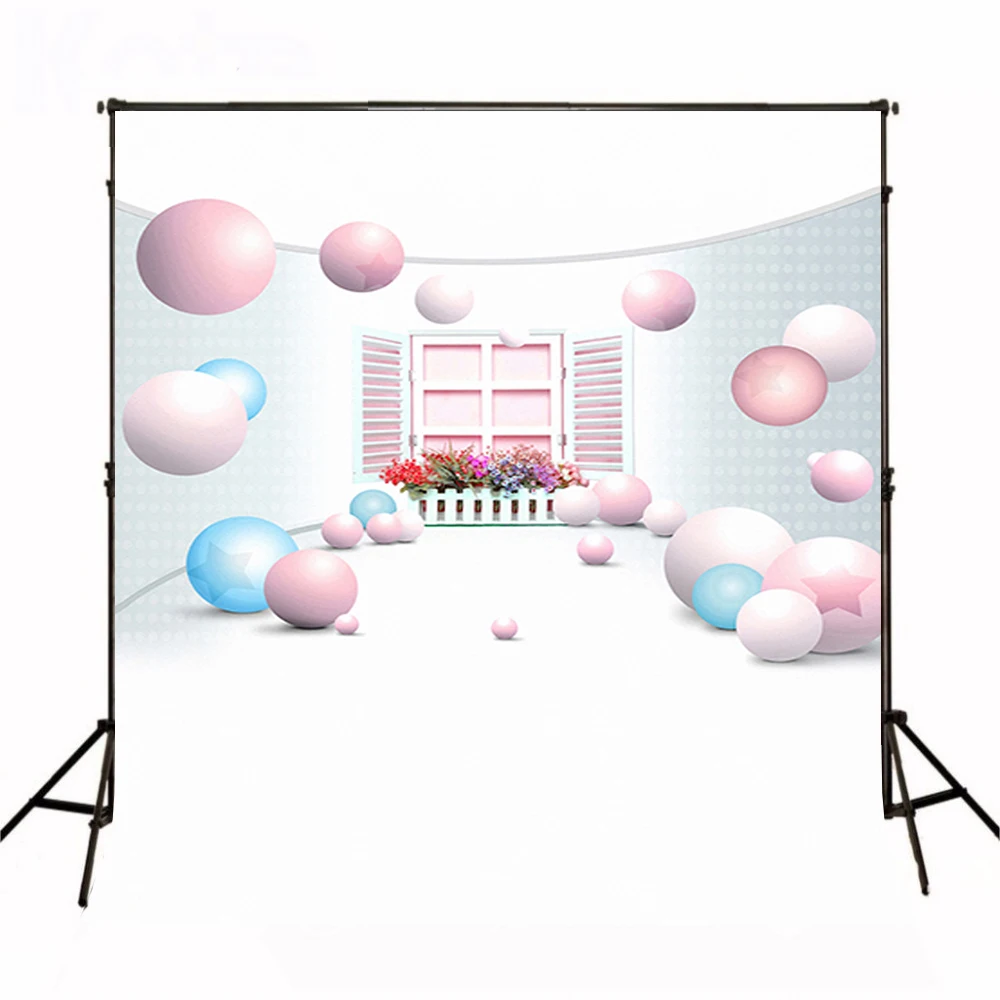 

Wedding Photography Background Pink Blue Ball Photo Booth Backdrop Red Flower Window Fence Background for Photography Studio