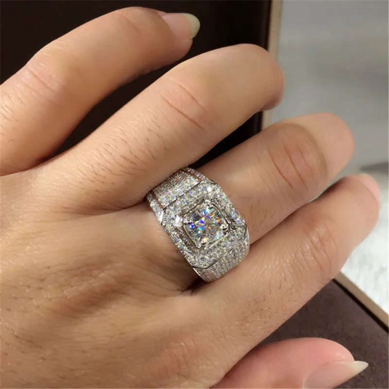 Роскошное мужское кольцо из стерлингового серебра 925 пробы 1ct AAAAA Sona CZ изысканные обручальные ювелирные изделия Свадебные кольца для мужчин вечерние кольца на палец