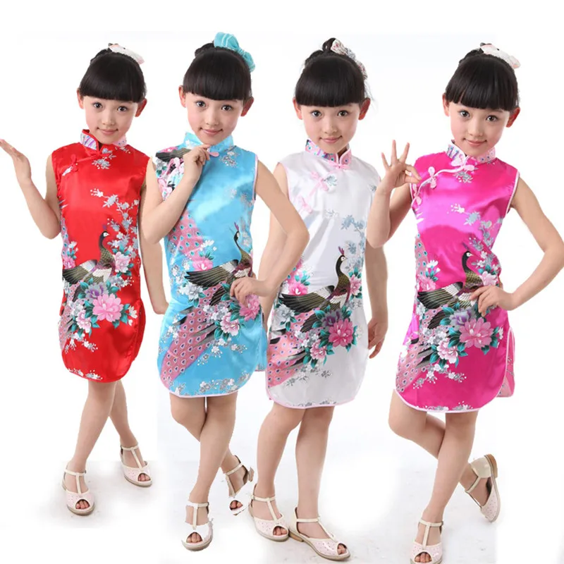 

2017 2-11Y Sleeveless Girls Dress Party Costume Flower Kids Clothes Vestidos Qipao Children Clothing Minnie Baby Summer Dresses