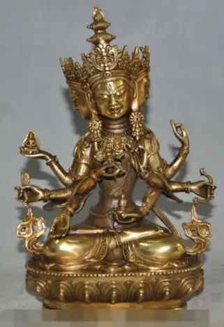 

S6979 tibet buddhism bronze gilt 3 Head 8 Arms Namgyalma Ushnishavijaya buddha statue D0317