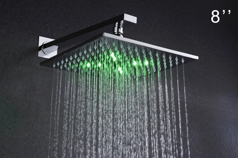 LED Shower Rain Shower Head Brass 8''10''12'' Power By Water Color Blue Green Red(Change By Temperature)Bathroom Led Shower  (5)