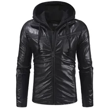 Мужская Осенняя зимняя повседневная кожаная куртка с капюшоном на молнии с длинным рукавом пальто Топы#4O23# F