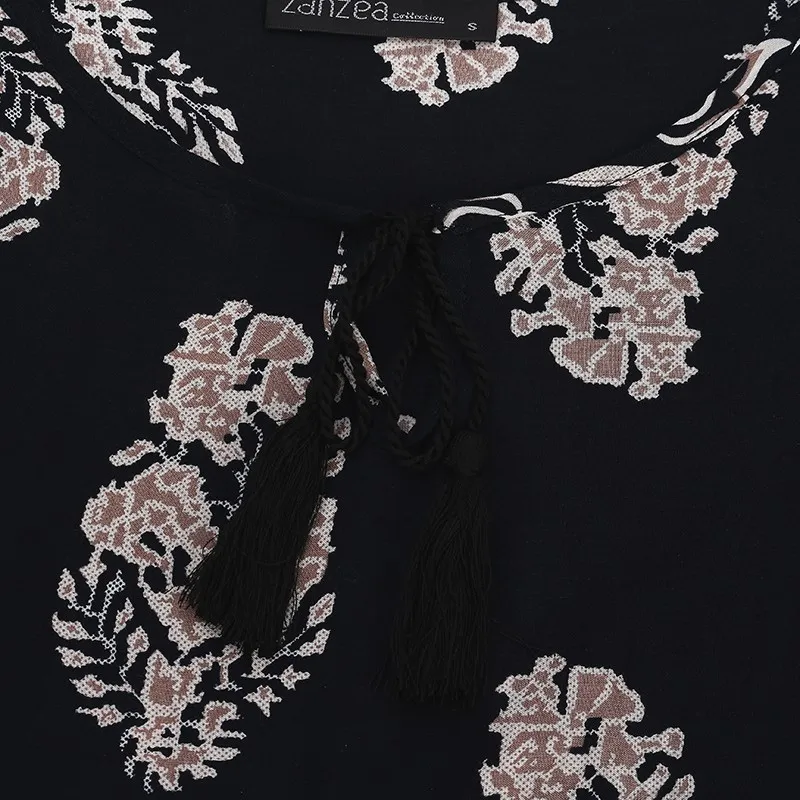 ZANZEA женское платье три четверти рукав О-образный вырез цветочный принт свитер-Кафтан весеннее женское повседневное винтажное Короткое мини платье