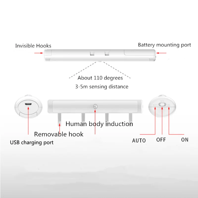 Инфракрасный датчик движения светодиодный Ночная переносная лампа зарядка через usb самоклеющиеся светильники для шкафа для коридора/лестницы/ванной комнаты