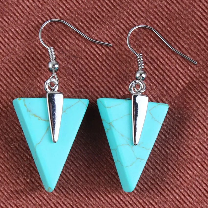

Kraft-beads Simple Style Silver Plated Green Turquoises Stone Triangle Earrings For Female Party Gift Jewelry