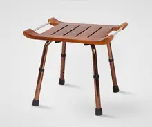 Solid Teak Wood Stool Bench With Aluminum Alloy Legs Shaving Shower Stool Seat for Bathroom Toilet Waterproof and Easy Clean solid surface stone small bathroom step stool bench chair bathroom steam shower stool 16 x 12 inch rs111