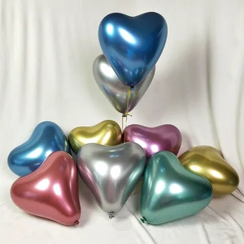 

10pcs 12inch Glossy Metal Pearl heart Latex Balloons Thick Chrome Metallic Inflatable Air Balls Globos Birthday Party Decor