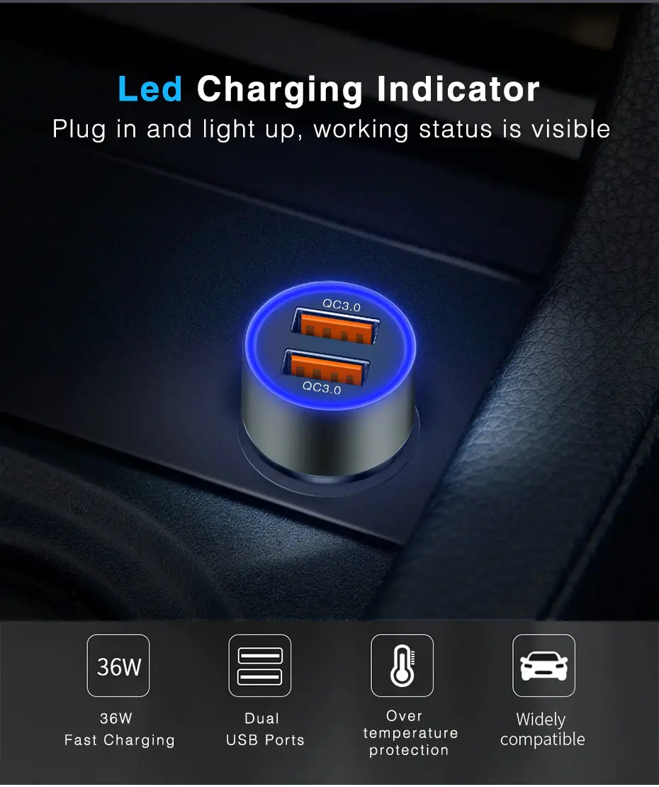 Dual Quick Charge 3.0 USB Car Charger (2)