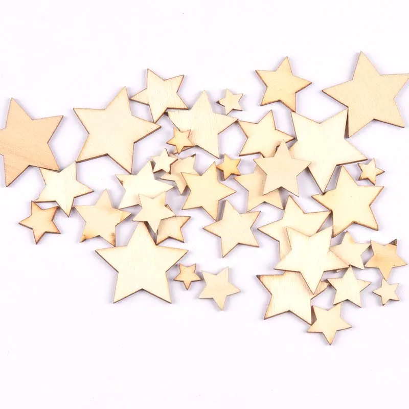 Деревянные звезды смешанные вырез диски для искусств украшение для скрапбукинга ремесла DIY ремесленных украшения Свадебный Декор 50 шт. mt0589