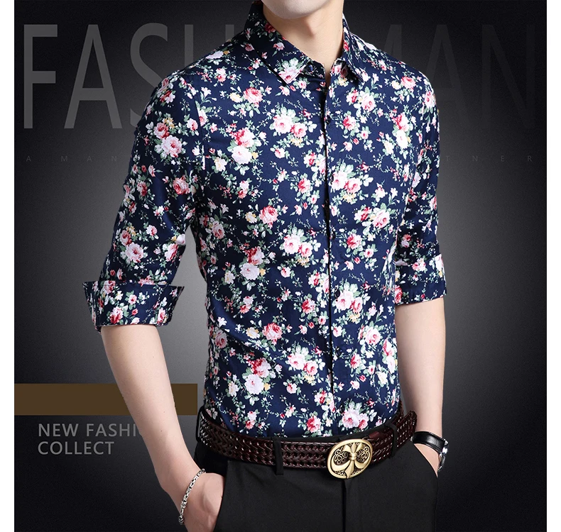 Высокое качество, модная брендовая мужская рубашка с цветочным принтом, повседневная мужская одежда с длинным рукавом на пуговицах
