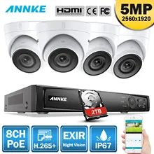 ANNKE 5MP H.265+ Super HD POE, сетевые системы безопасности видео 4 шт. Водонепроницаемая наружная ip-камеры с питанием по POE 2,8 мм купольная PoE камера комплект