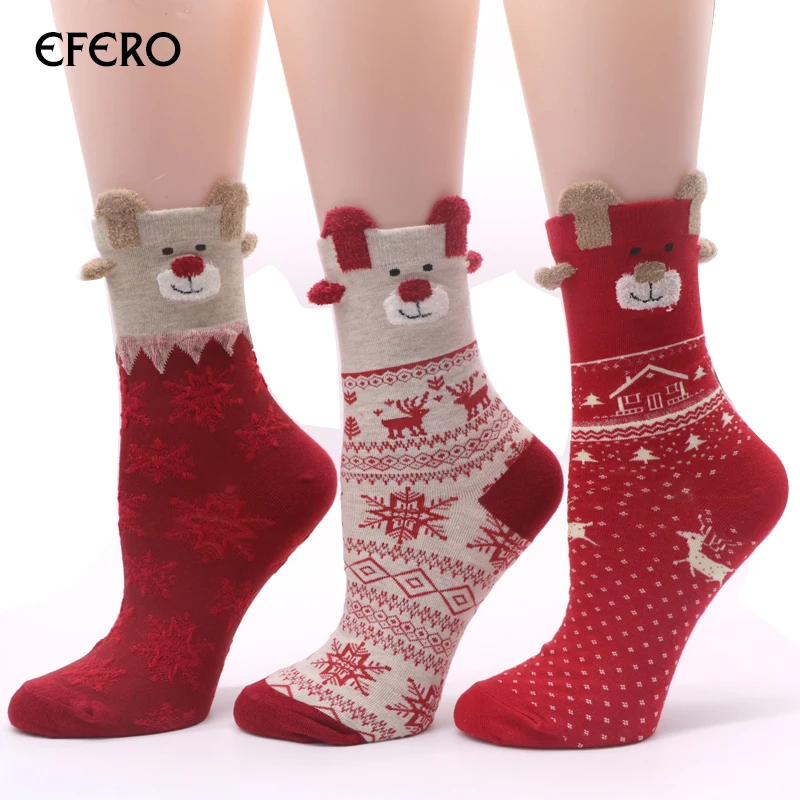 Efero/милые женские носки с героями мультфильмов, короткие зимние теплые хлопковые женские носки, женские рождественские носки, зимние яркие