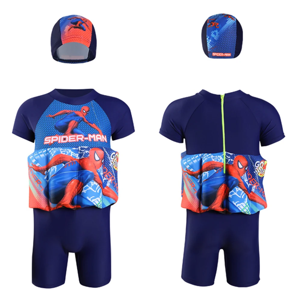 Koop Spiderman Kinderen Badmode Een Stuk Verwijderbare Drijfvermogen Float Badpak Badmuts Hoed Mouw Knie Pak Zwemmen Les Float pak
