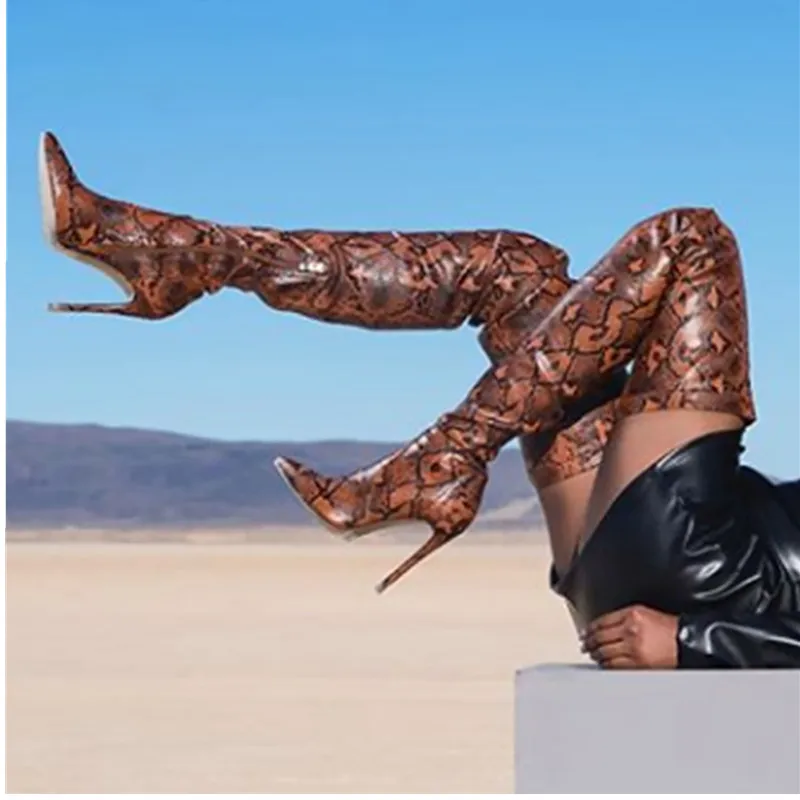 

KEAIQIANJIN Snakeskin Women's Over The Knee Boots Plus Size 33 43 Botas High Heel Woman Thigh High Boots Sexy Fashion Sexy Shoes