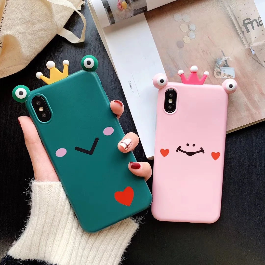 

Cute Crown Frog Soft Shell Phone Case For iPhoneX XR XS Stereo TPU Soft Shell All Inclusive Phone Case For iPhone7 8 6 6S Cover