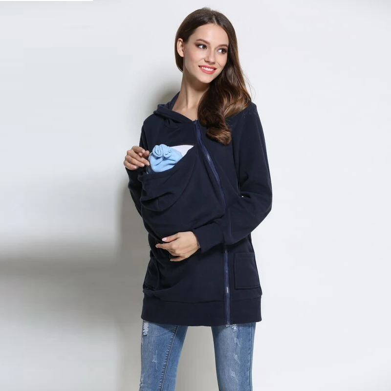 SESOAF/Детская куртка с капюшоном; пальто-кенгуру и куртка для мамы; детская одежда с капюшоном размера плюс - Цвет: deep blue