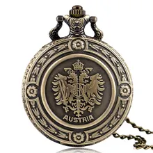 YISUYA подарок Длинная цепочка ожерелье двуглавый орёл австрийский Национальный эмблема бронзовые карманные часы Полный Охотник стимпанк
