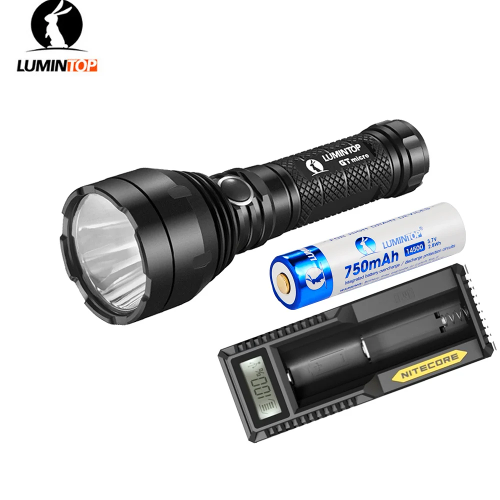 

LUMINTOP GT micro EDC flashlight Cree XPL-HI max 1000 lumen Beam throw 400 Meter torch with 14500 battery NITECORE UM10 charger