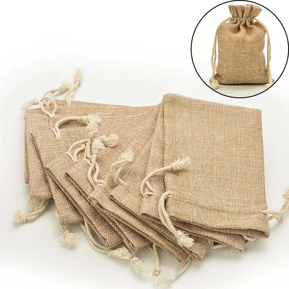 10 Bolsas De Lino Y Yute Con Cordón Para Regalo Bolsas De D 10 Bolsas De Lino Y Yute Con Cordón Para Regalo Bolsas De D