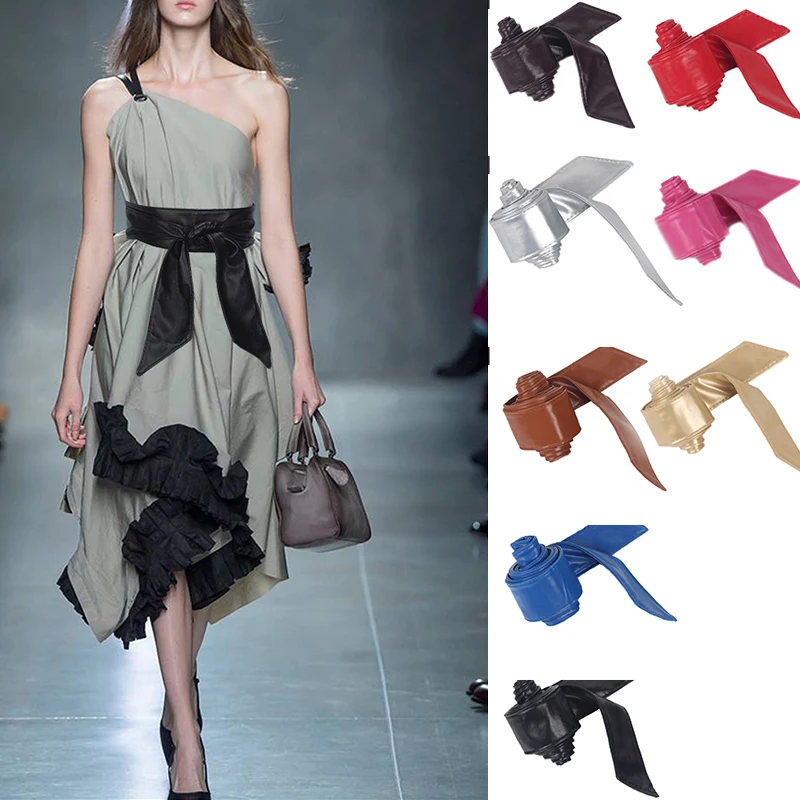 

New designer catwalk super long women's soft belt bow wide waistband wild fashion clothing belt accessories 10 colors