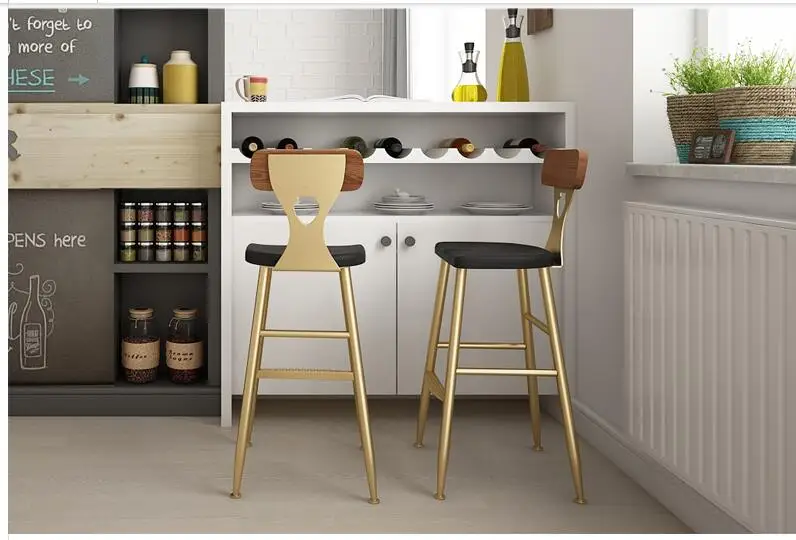 Nordic Simple Bar Chair Tieyi Golden Household Dining Chair  High Stand  Coffee Leisure Chair Backrest
