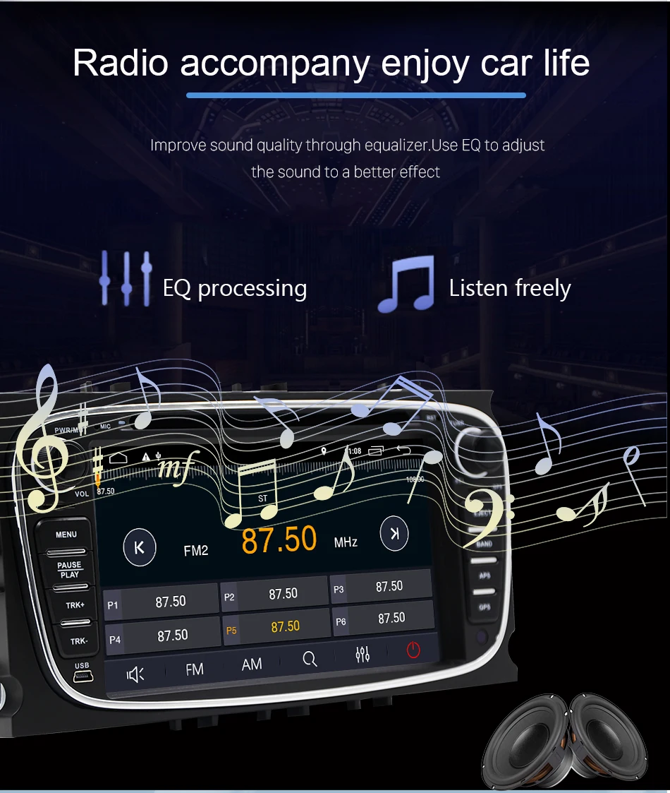 Excellent Eunavi 2 Din 7" Android 8.1 Car DVD Player Radio Online Maps GPS Navigation WIFI for Ford focus II Galaxy Transit Tourneo Mondeo 18