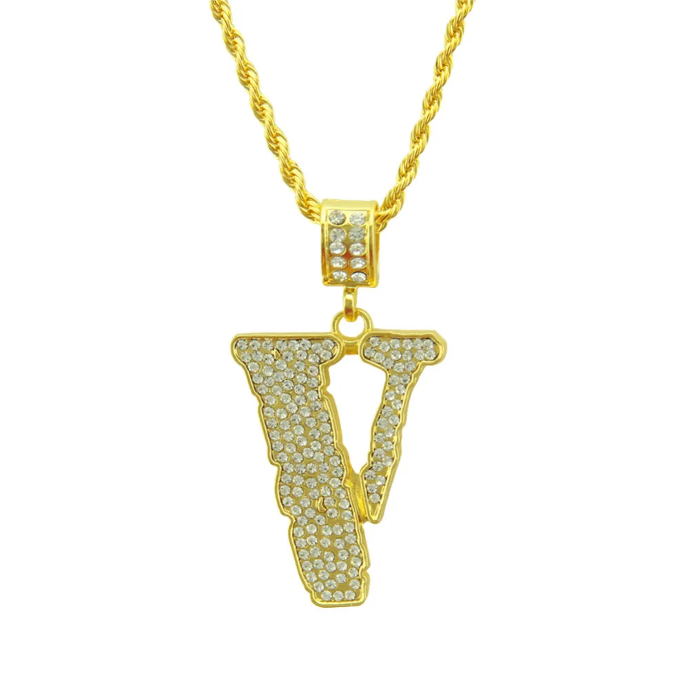 Marcatsa полное CZ Iced Out Bling Charm V письмо мужское ожерелье хип-хоп цепочка ожерелье s Подвески панк-рок ювелирные изделия подарок дропшиппинг