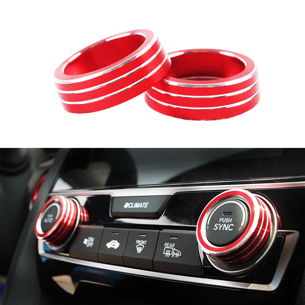 JEAZEA New 2pcs Aluminum AC Switch Button Cover Air Condition Climate Control Ring Knob Trim for Honda For Civic 2016 2017 Shape only-4