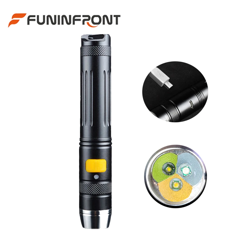

5 Modes 3 Light Sources ( Yellow+White+365NM Black Light UV ) USB Direct Rechargeable LED Flashlight for Jade Indentification