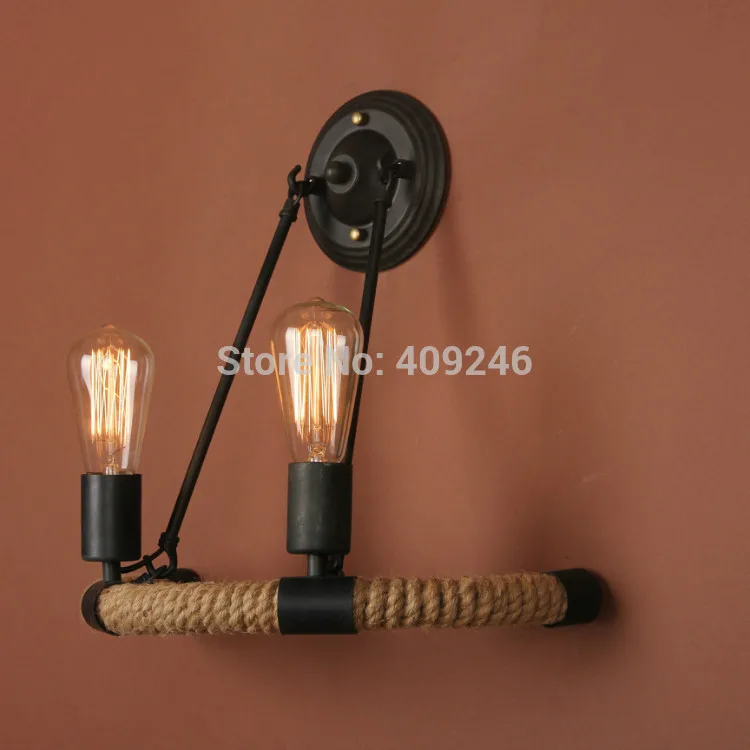 

LOFT Industrial Hemp Rope Antique Edison Wall Lamp E27 Double Wall Lamp Cafe Bar Hall