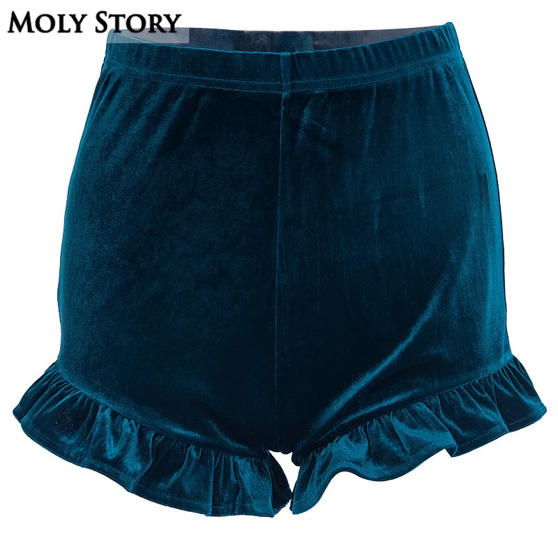 Hot Sexy High Waist Velvet Shorts Women Ruffle Booty Shorts Disco Club Short Clubwear Dance Short