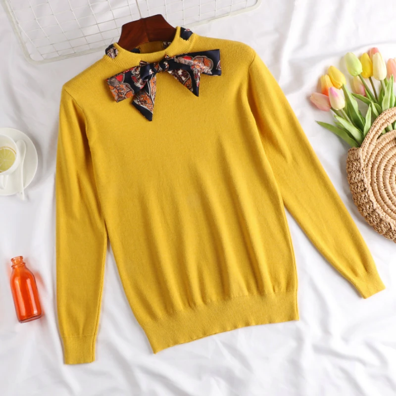 

Fall & Winter Ladies Loose Wool Knitted Sweater Shirt Outwear Women's Joker Long Sleeve Drawstring Bowknot Pullovers Sweater Top