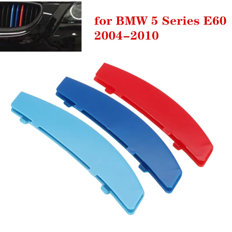 

3pcs Car 3D M Styling Front Grille Trim Strip Cover Bumper Stripes Cover Stickers for BMW 5 Series E60 2004-2010 Car Accessories