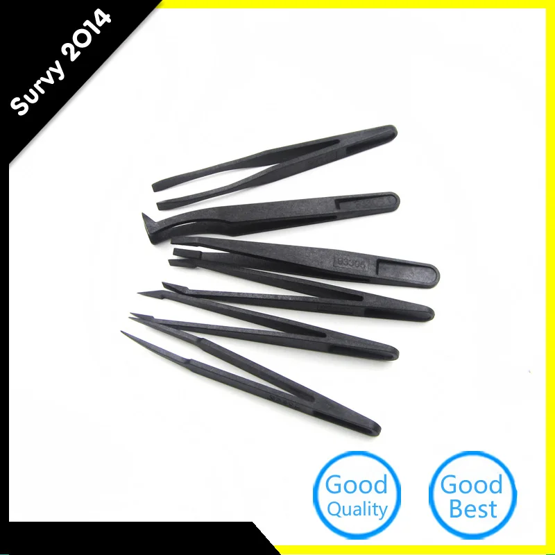 

6pcs Precision Tweezer Set Anti-Static Tools Size1/2/3/5/6/8 Plastic Black