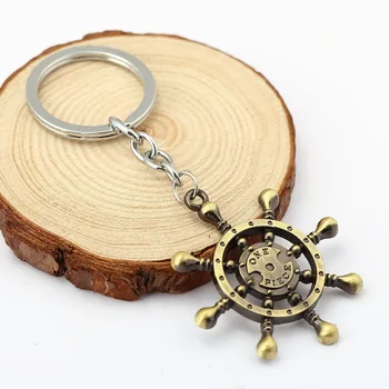 

H&F 12pcs/lot Animation Jewelry Fashion One Piece metal keyrings Rudder Simple design Bronze alloy keychains key ring holder