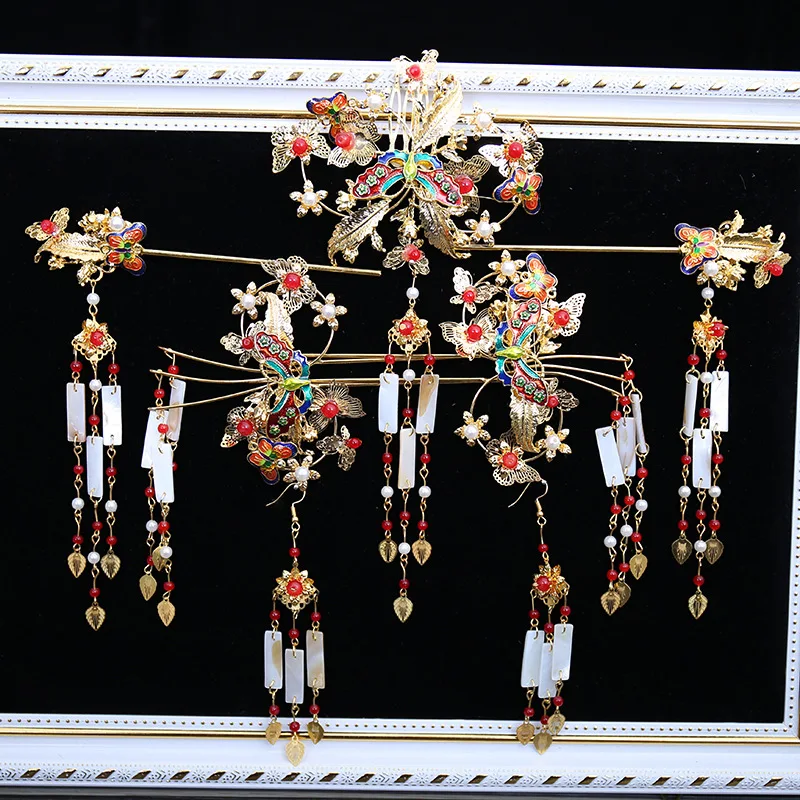 

2018 new Bride's headgear Chinese style antique hair ornaments wedding Phoenix crown hairpin old style set vintage wholesale
